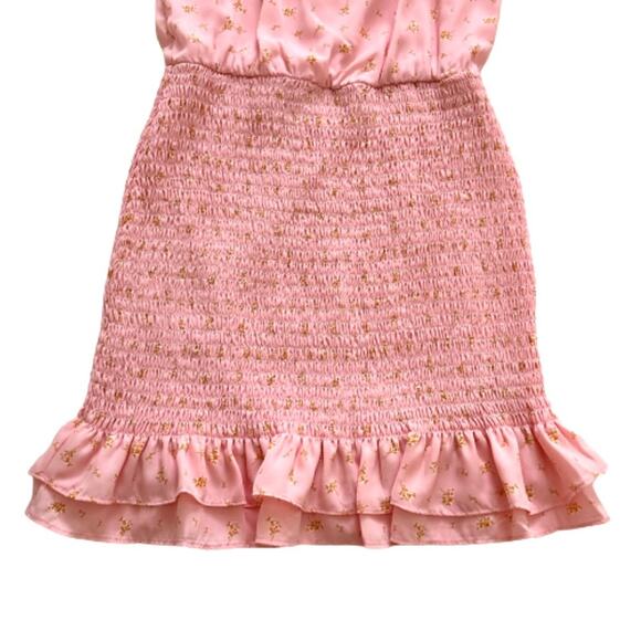 Trixxi Dress Pink Floral Spaghetti Strap Smocked Ruffled Mini Dress Small NWOT - Picture 9 of 12